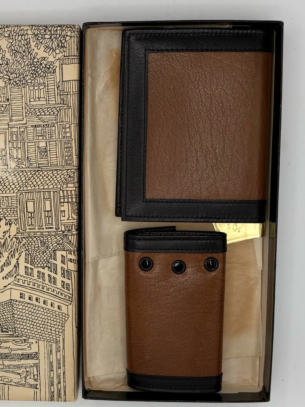 Vtg Don Loper Men’s  Brown Leather Wallet & Key Holder Gift Set USA 1960s Retro